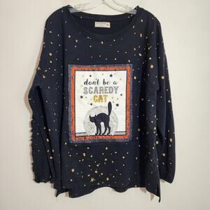 Vtg‎ Ruff Hewn upcycled reverse applique jeweled ruffle sweatshirt woman size XL